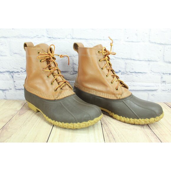 LL Bean Lace Up Unlined Ankle Duck Boots Brown Leather Size 9 M - Picture 5 of 10